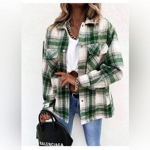 Womens Casual Plaid Wool Blend Button Down Long Sleeve Shirt Jacket Shackets